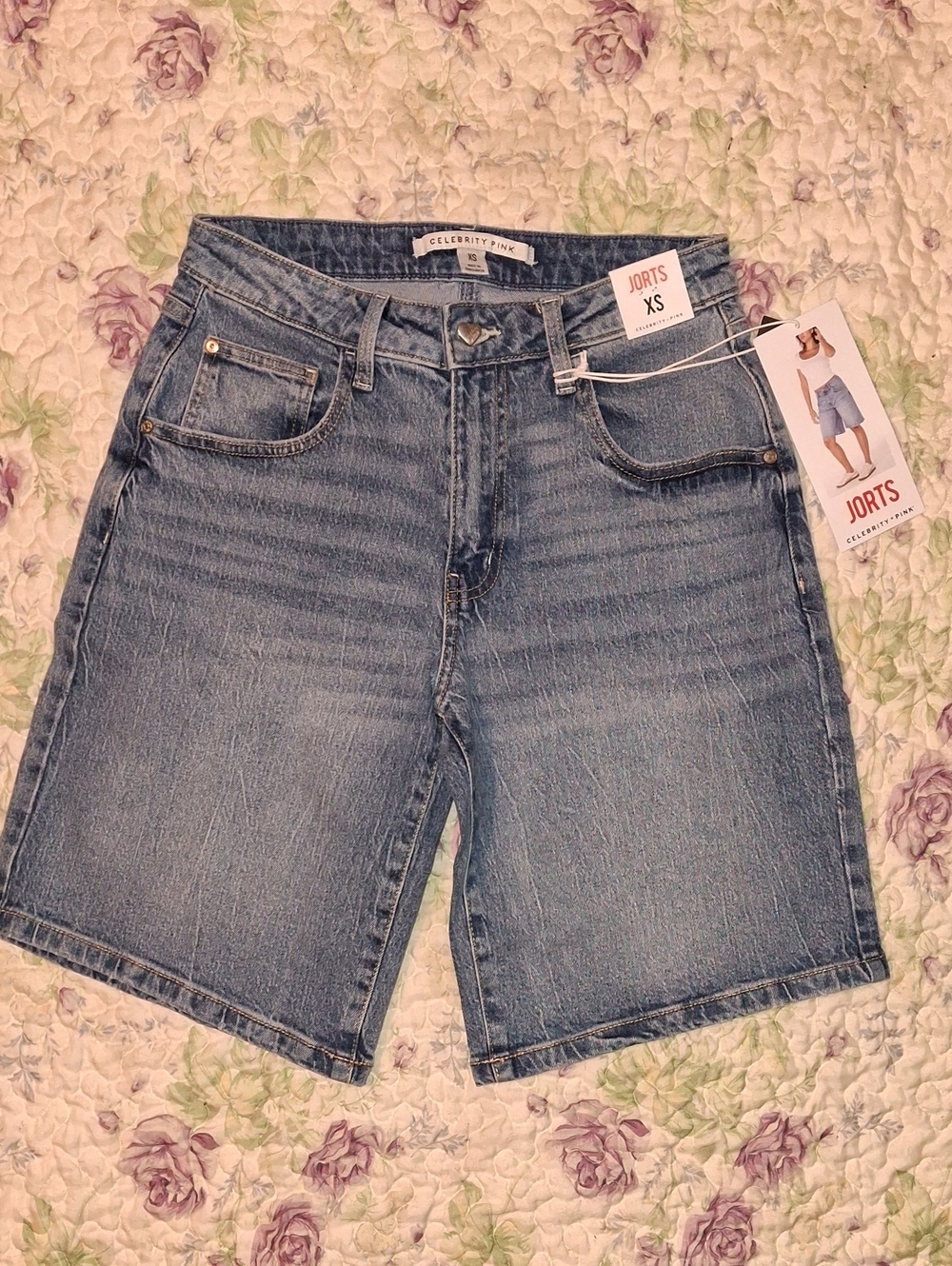 Celebrity Pink Mid-Rise Denim Bermuda Shorts - Medium Blue Wash